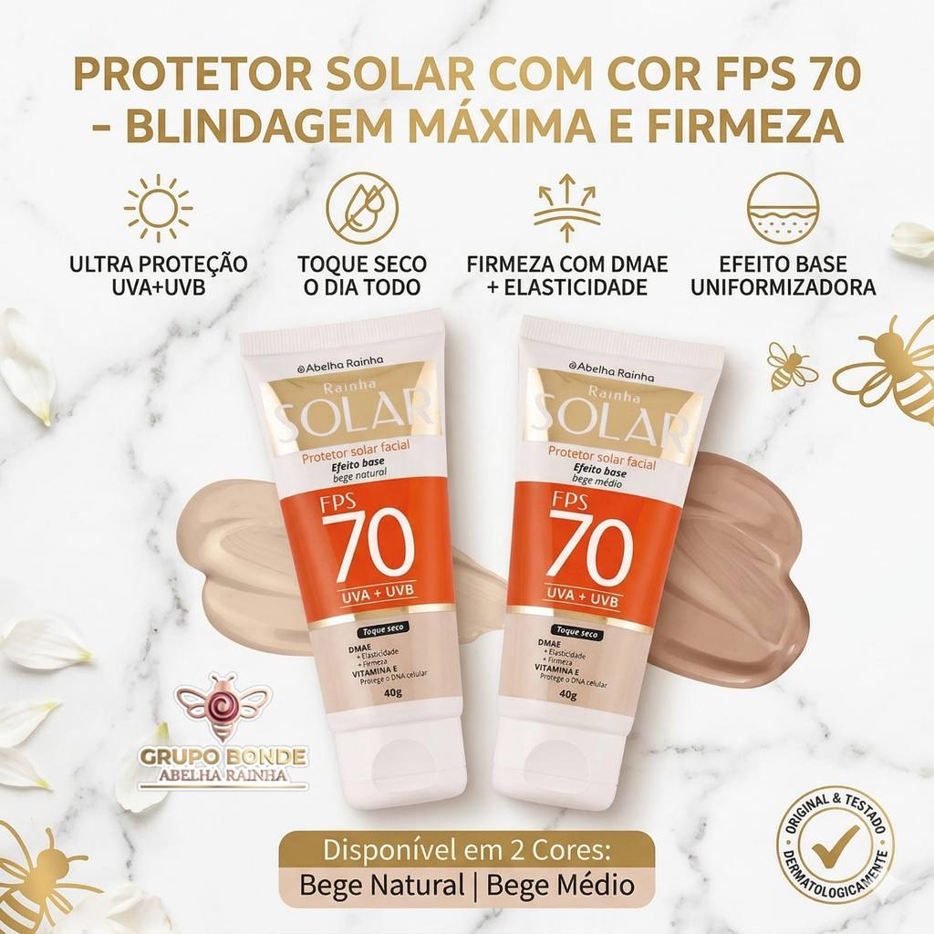 Protetor Solar Facial Efeito Base FPS70 Toque Seco UVA + UVB 40g