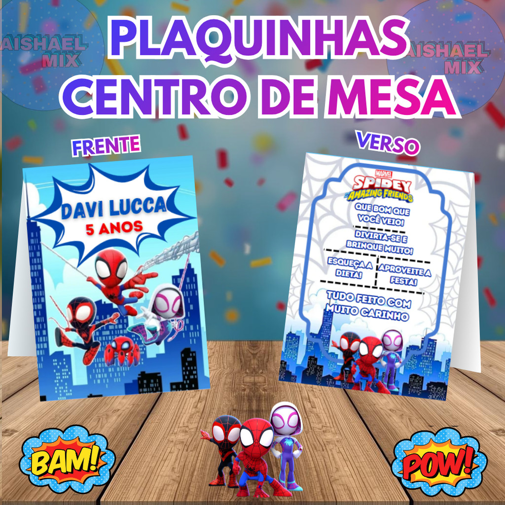 Plaquinha de Agradecimento Homem Aranha e Seus Amigos Centro de Mesa Cha Revelaçao,Casamento e Aniversario Infantil