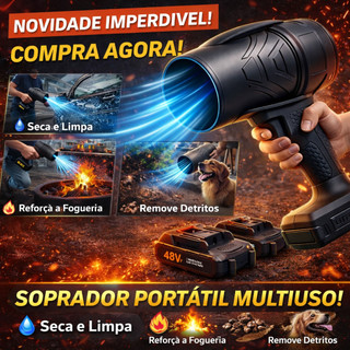 Soprador De Folhas Turbo Portátil Recarregável 48v Com 2 Baterias Potente Limpeza Interna e Externa