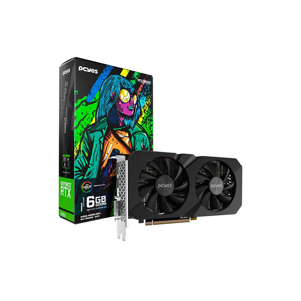 Placa de Vídeo PCyes GeForce RTX 3050 6GB GDDR6 96Bit PVRTX30506BLPE Alta Performance Gaming