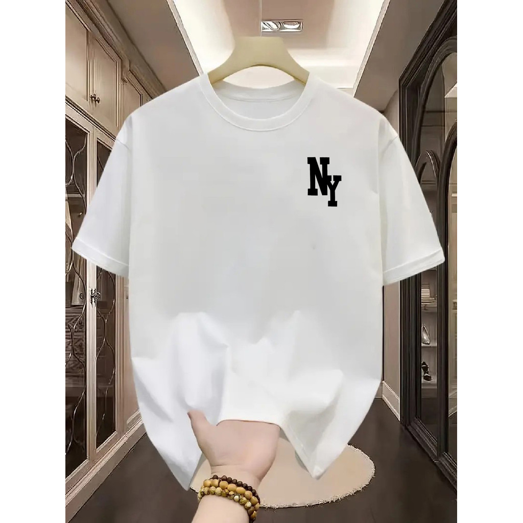 Camiseta Masculina Estilo Fashion com Estampa de NY De Algodão, Gola Redonda, Manga Curta, Top Casual para Praia