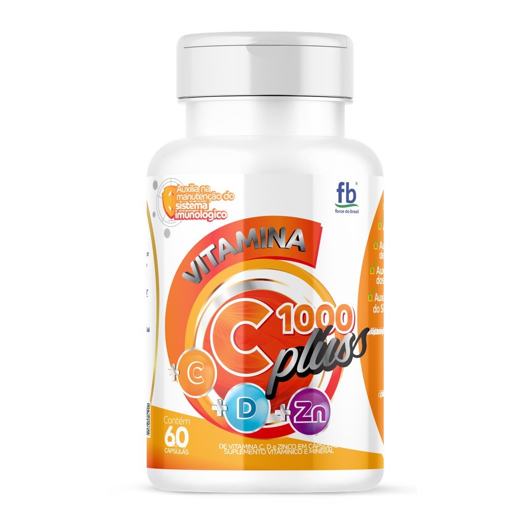 Vitamina C 1000 Plus com Vitamina D e Zinco 60 Cápsulas Force do Brasil