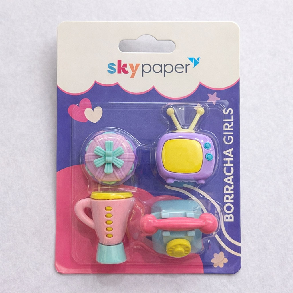 Kit Escolar Borracha Fofa Com 4 Sky Paper