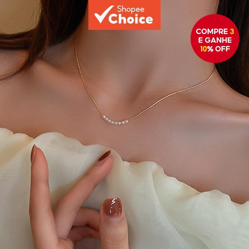 1 Pçs Coreano Simples Pérola Geométrica Colar Para Mulheres Corrente Fina Luz Luxo Design Versátil