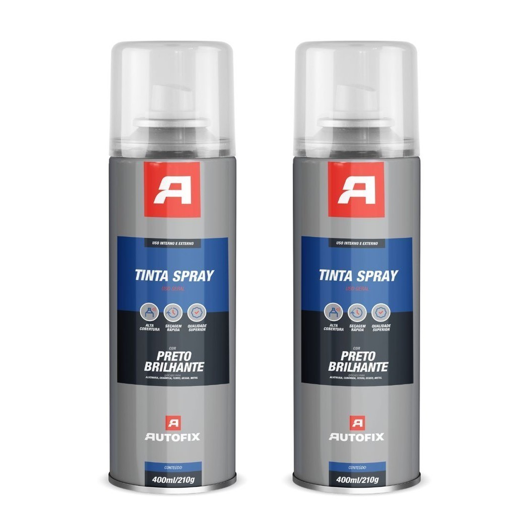 Kit 2 Tinta Spray de pintura Uso Geral 400ml - Autofix 400ml / 210g - Preto Brilhante Excelente Qualidade em Oferta na Shopee