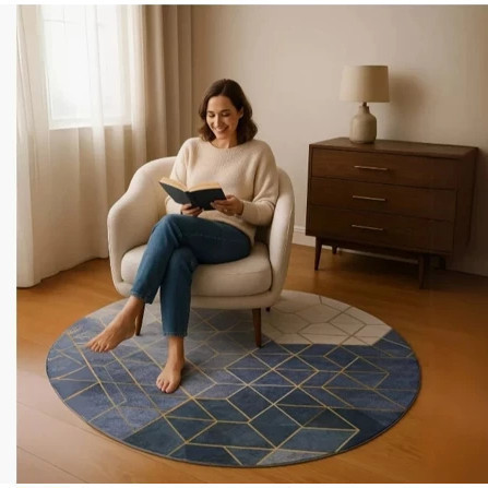 Tapete Redondo Casa Carpete Veludo Sala Quarto Decoração Enfeite Chão Estampado Presente