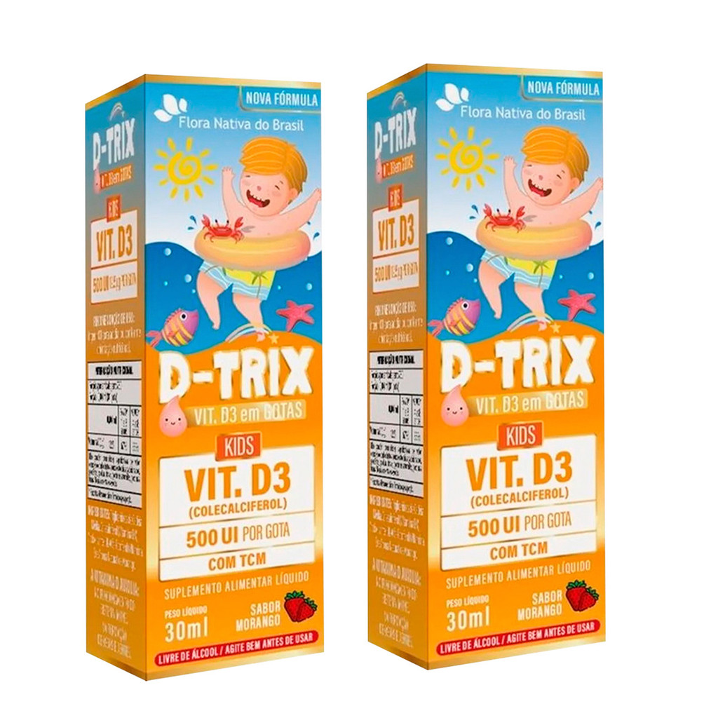 Kit 2 Vitamina D3 D-trix Kids Gotas 30ml Flora Nativa Sabor Morango
