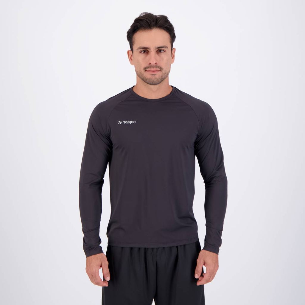 Camiseta Topper Basic Poliamida Manga Longa Preta