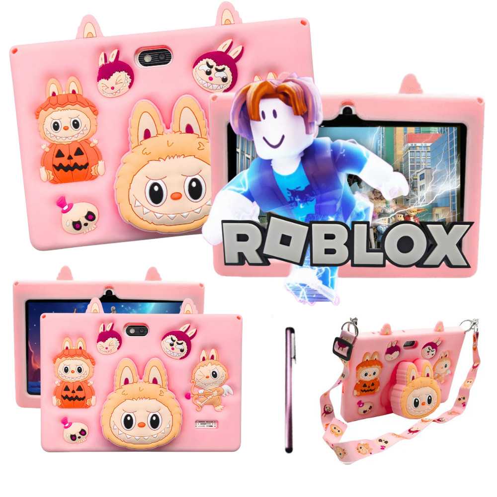 Tablet Labubu Infantil 128gb Memória Android 8gb Ram 7' Polegadas Wifi 5G Cor Rosa + Alça e Caneta