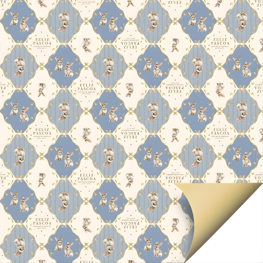 Folha para Ovos de Páscoa Double Face - Classique Bunny Azul - 69x89cm - 25 unidades - Cromus - Rizzo