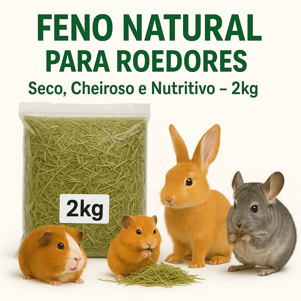 2kg de Feno Premium Nutritivo para Roedores – Digestão Saudável!