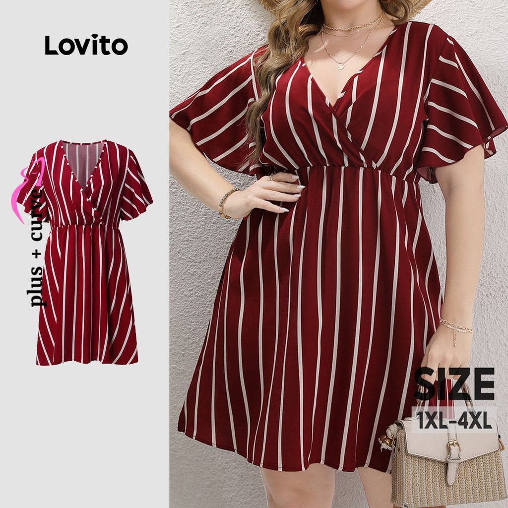 Lovito Vestido Boho para Deslocamento Primavera/verão Vestido Vermelho para mulheres LNE130044
