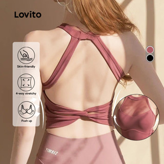 Lovito Sutiã Esportivo Confortável para Mulheres Estica em 4 Direções Cor preta LNA133005 em Oferta na Shopee