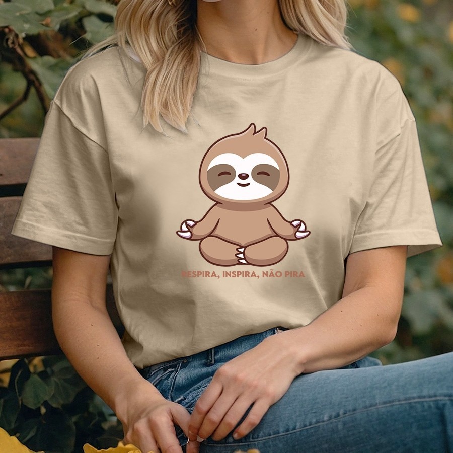 Camiseta Preguiça  Respira Inspira Não Pira T-Shirt Preguicinha - 100% Algodão 30.1 blusinha top