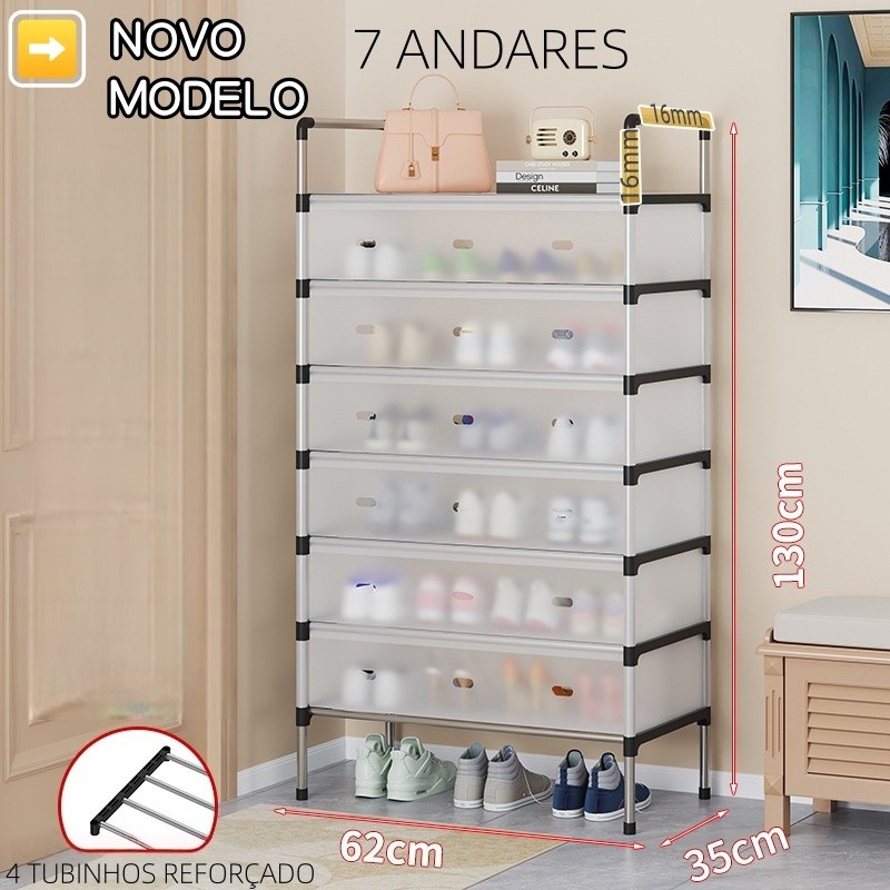 Sapateira Luxo 7 Andares Com Fechamento Anti-poeira Organizador Reforçado E Resistente Para Calçados em Oferta na Shopee