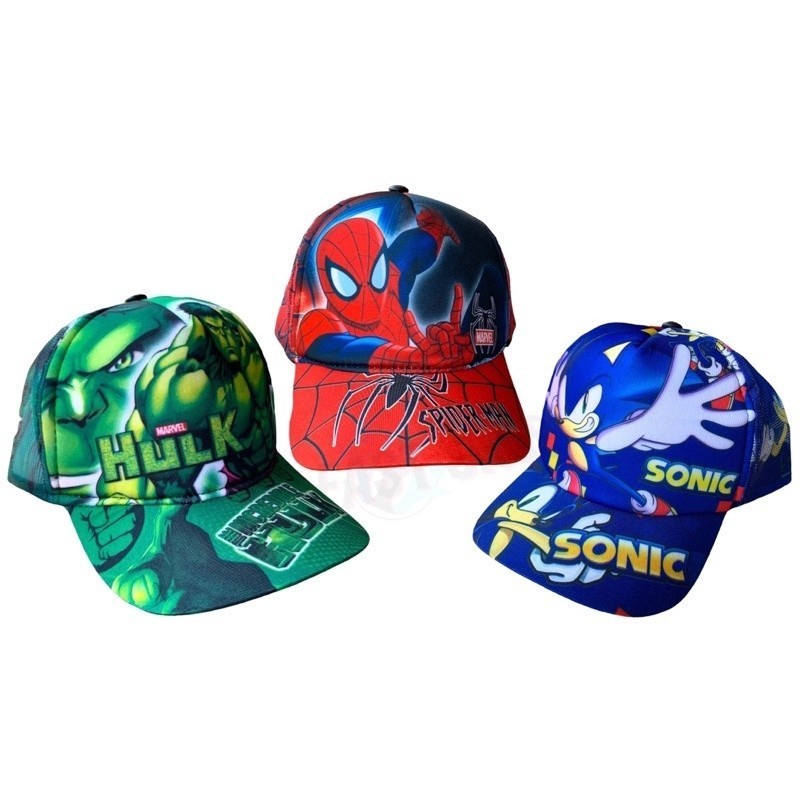 Kit 3 Bonés Meninos Infantil Homem Aranha Sonic E Hulk Sol  Barato