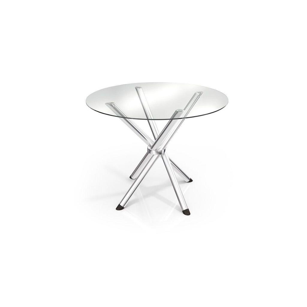 Mesa de Sala Jantar Volga c/ Tampo de Vidro Redondo 95cm Cromada - Kappesberg