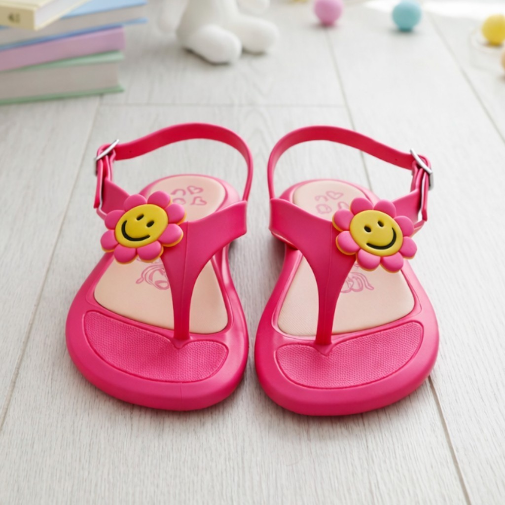 Sandália Infantil Feminina Rasteira Dedo Flor Coloridas Confortável Flexível Leve Macia Dia Dia