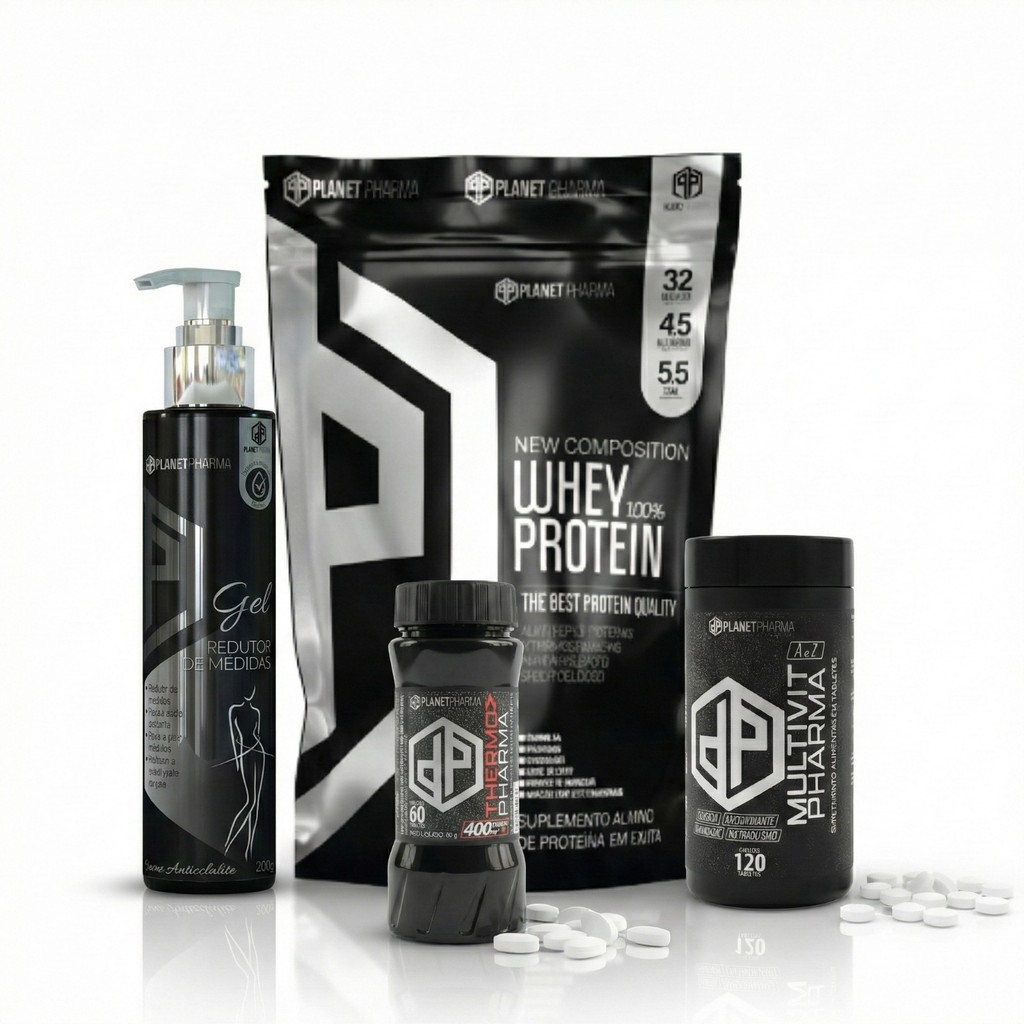 Kit Whey Protein 100% 2Kg + Gel Creme Redutor de Medidas + Thermo Pharma 60 Tabs + Multivit 120 Tabs - Planet Pharma