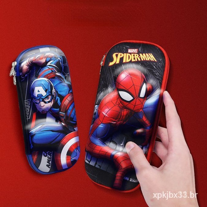 Caixa de Papelaria com Zíper 3D para Meninos da Marvel Super-herói Capitão América Homem de Ferro Homem-Aranha Estojo de
