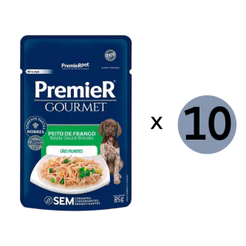 Kit 10 Ração Premeir Cães Sachê Gourmet Filhote Frango 85Gr