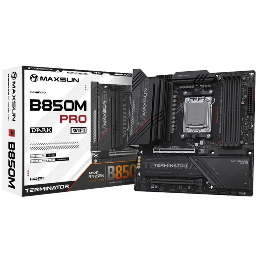 Placa Mãe Maxsun Terminator B850M Pro Dark WiFi, Chipset B850, AMD AM5, mATX, DDR5 em Oferta na Shopee