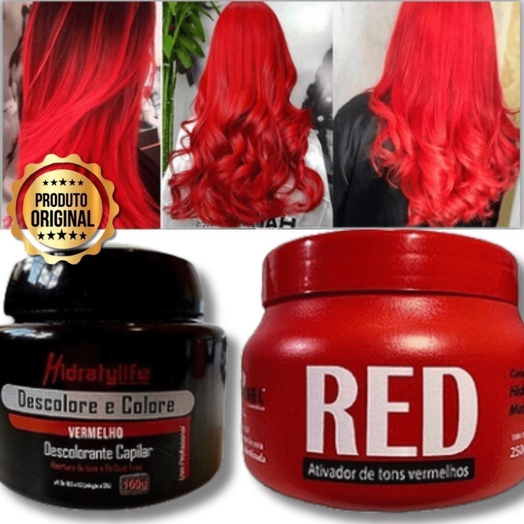 Cabelo Vermelho Vibrante | Pó Descolore E Colore E Máscara Tonalizante 250g Cor Red |  Cor Intensa em Oferta na Shopee