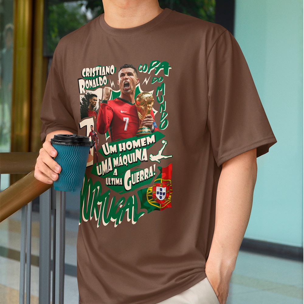 Camiseta Masculina CR7 Cristiano Ronaldo Portugal Máquina Copa Do Mundo Robozão Camisa Algodão