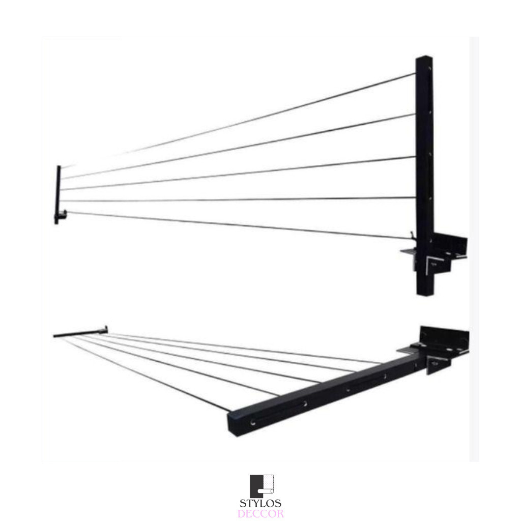 Varal de Parede Dobrável Retrátil em Ferro com Cabo de Aço Encapado Envio Rápido