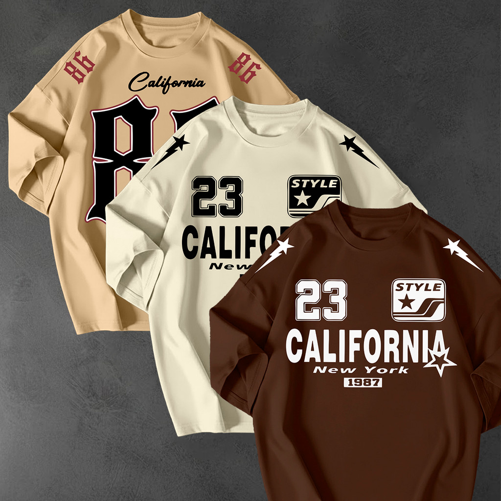Kit 3 Camisetao Oversized Streetwear Estampa California Boston 86 23 77 Unissex Algodao Premium Top
