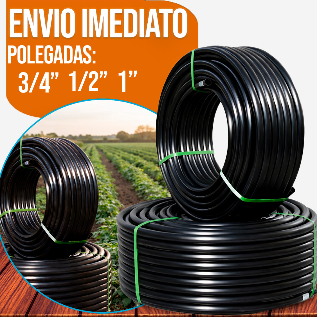 Mangueira Irrigação Preta Tubo 1/2  3/4 1" Pol Rolo com 50 e 100 Metros