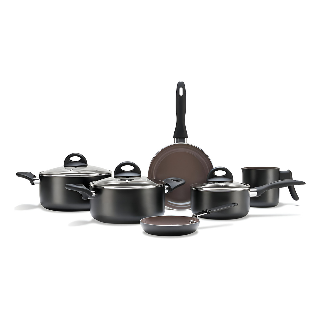 Jogo Panelas 6 Peças Brinox Smart Plus Com Revestimento Cerâmico Preto em Oferta na Shopee