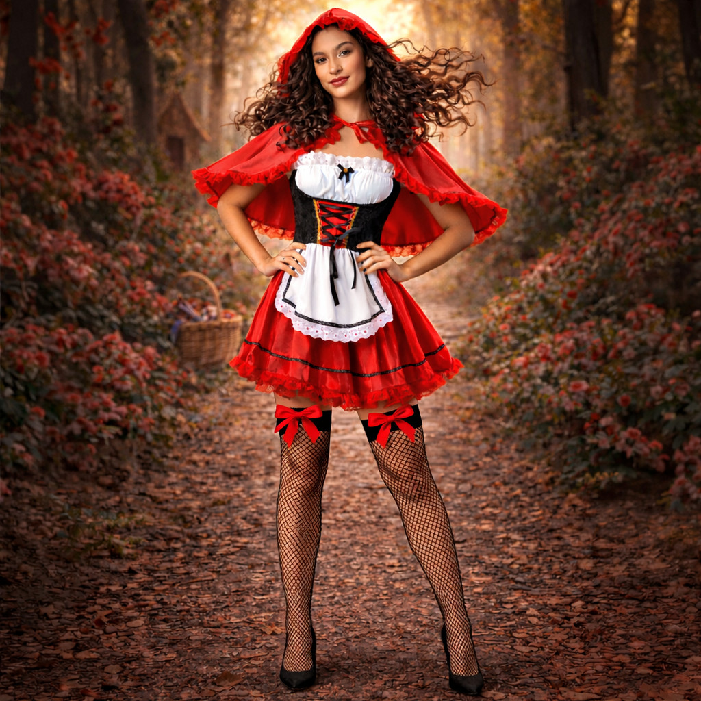 Fantasia Chapeuzinho Vermelho Luxo Adulta Festa Kit Completo Envio Imediato