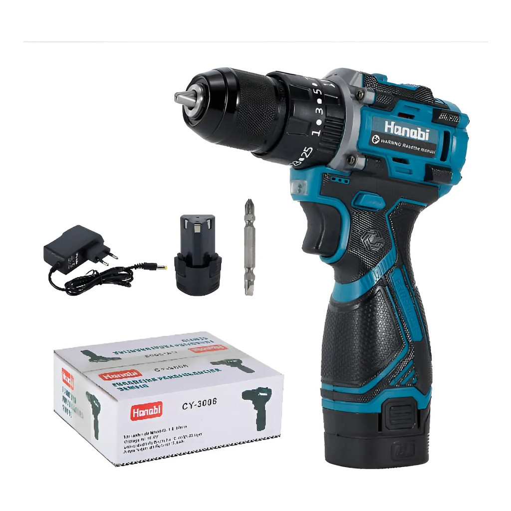 【Hanabi】Parafusadeira sem fio Hanabi Brushless 2 Baterias CY-3006 azul-turquesa