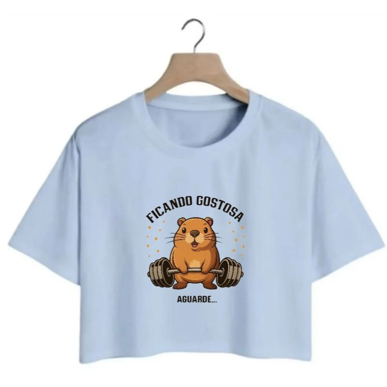 Cropped Feminino Capivara Algodão Confortável Blusinha Academia Lançamento