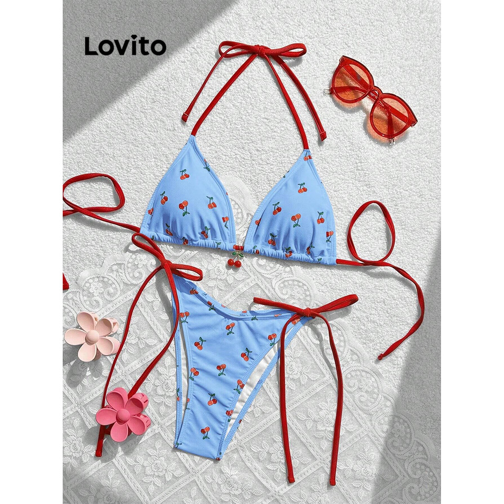 Lovito Conjuntos De Biquíni Com Encadernação Contrastante Conjuntos De Biquíni Primavera/Verão Para Mulheres LBL16816 em Oferta na Shopee