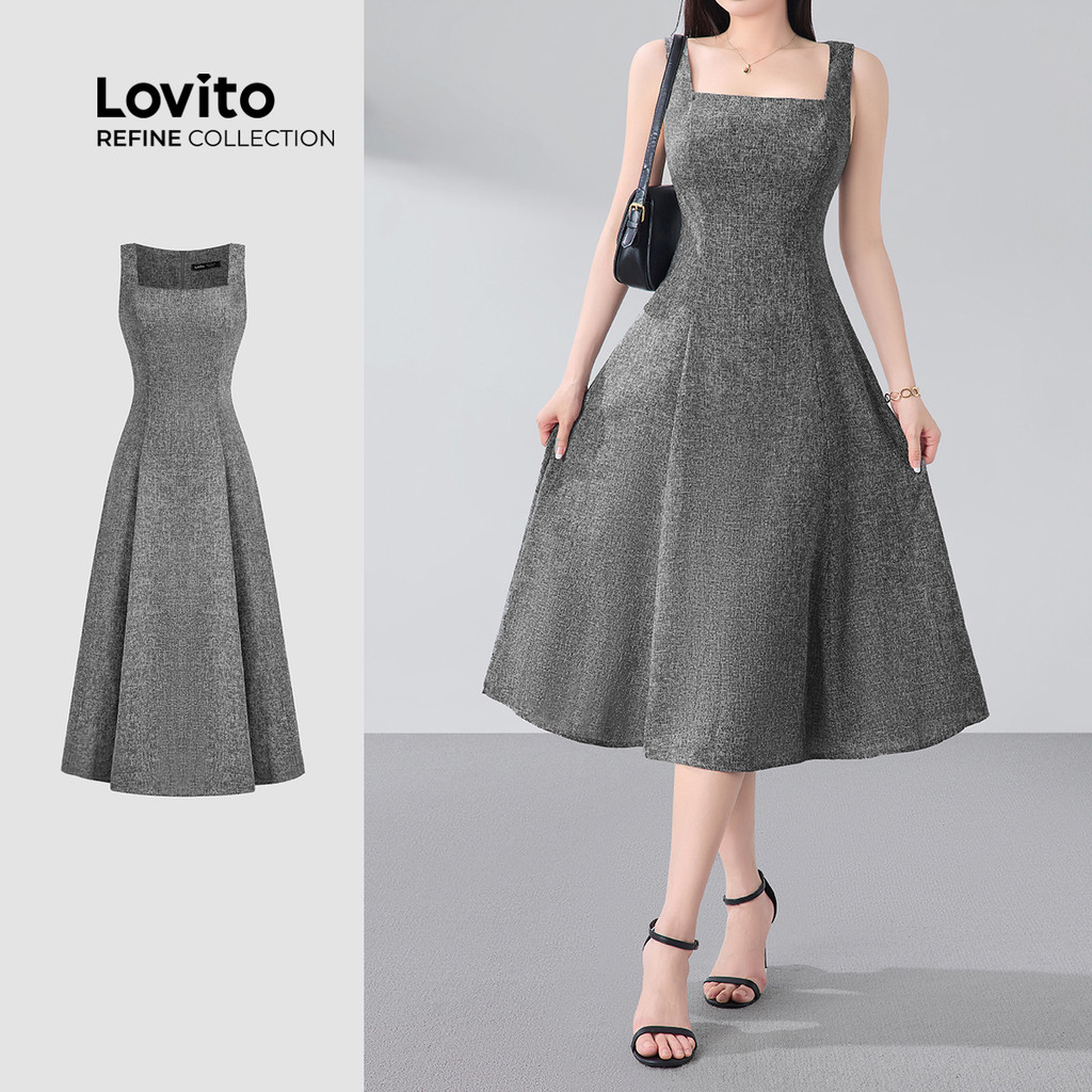 (Lovito Refine) Vestido Elegante com Estrutura Zíper Tweed Primavera/verão Vestido Preto para mulheres LR12E014 em Oferta na Shopee