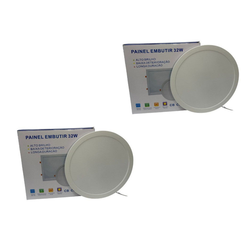 KIT 2 Luminária Plafon LED 32w Redondo Embutir Branco Frio 6500k/Neutro 4000k de PVC bivolt Pop 1ª Linha Promoção