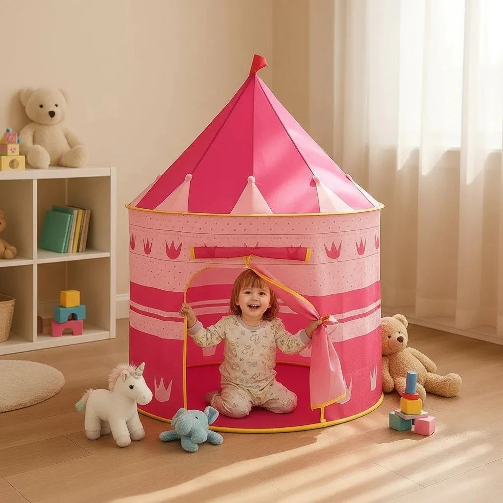 Barraca Infantil Castelo Rosa Princesa Dobrável Resistente Portátil Brincadeiras Quarto Amigas