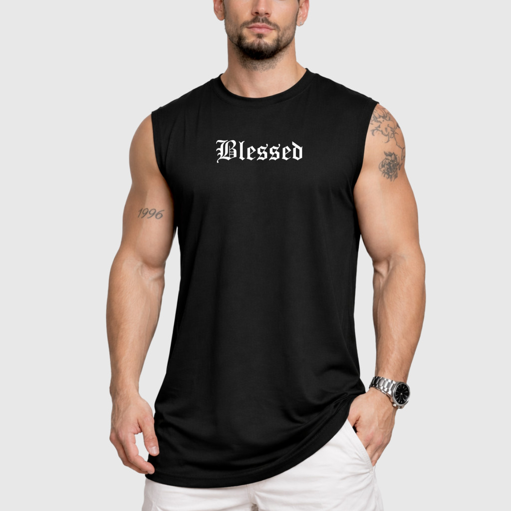 Regata Oversized Masculina Camiseta Moda Streetwear Blessed 100% Algodão CI