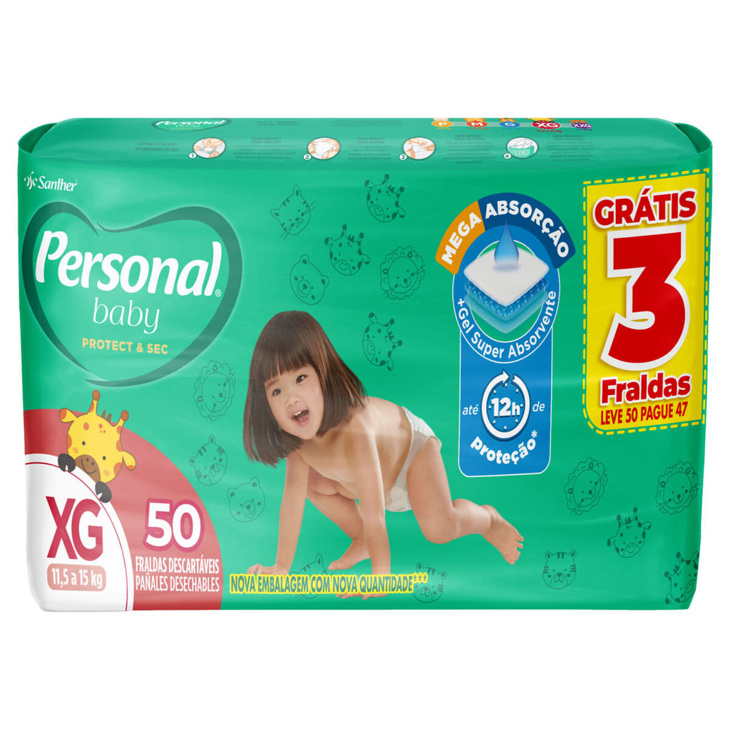 Fralda Personal Baby Protect & Sec XG 50 Unidades em Oferta na Shopee