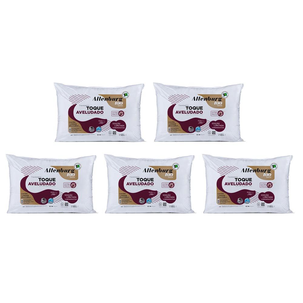 Kit 5 Travesseiros Altenburg Toque Aveludado 48x68cm em Oferta na Shopee