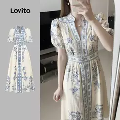 Lovito Vestido Boho Vestido Primavera/verão para Mulheres L171ED071