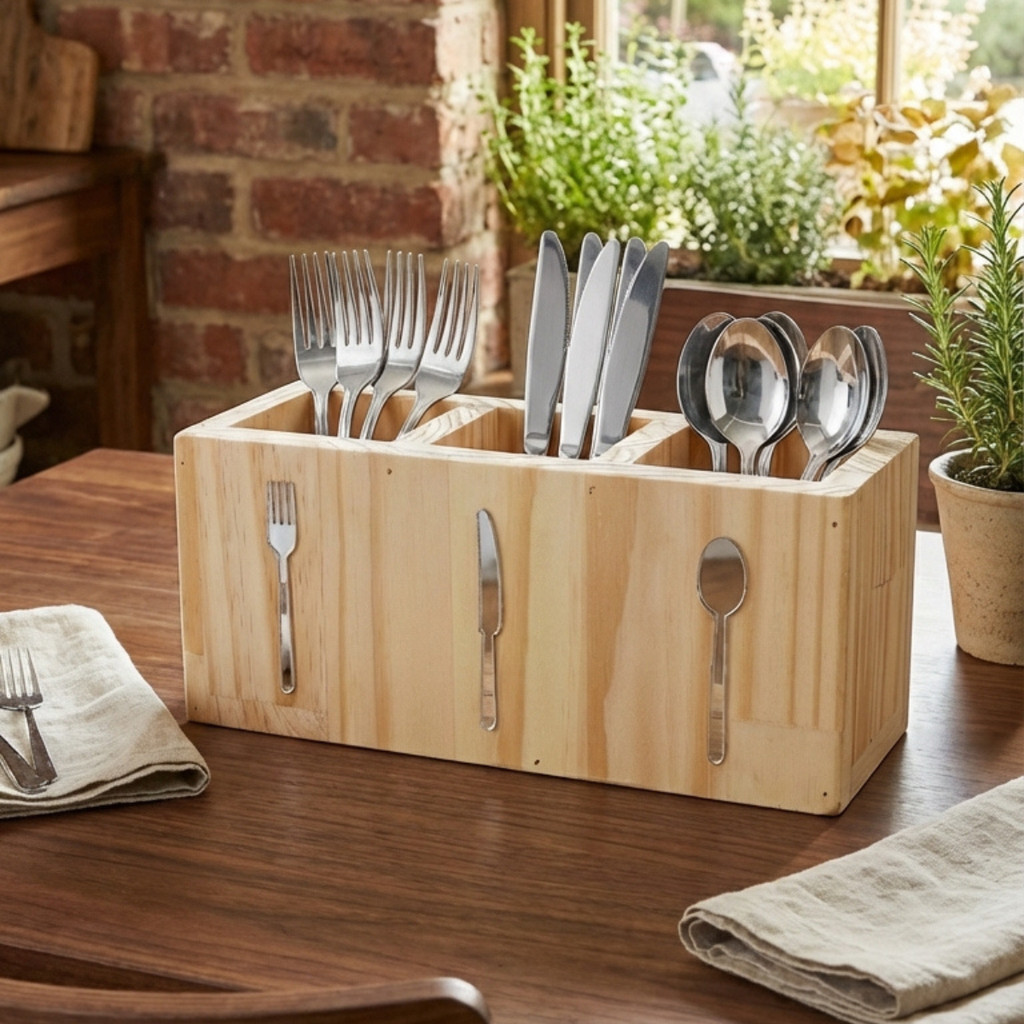 Porta Talheres Organizador de Talher de Madeira Pinus Com Divisórias para Cozinha em Oferta na Shopee