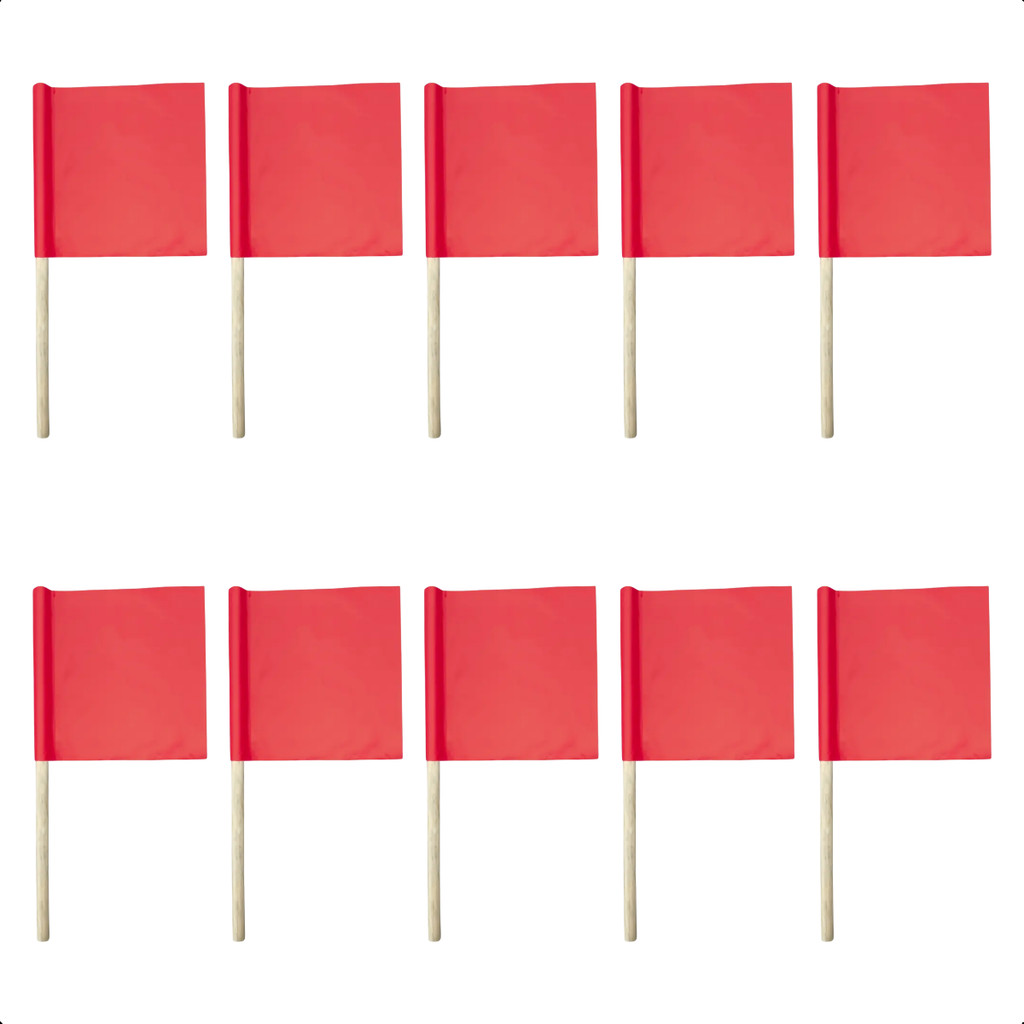 Kit 10 Bandeirola De Sinalização Vermelho Com Cabo Madeira 60x25x29 Obra Rodovia Trânsito Construção
