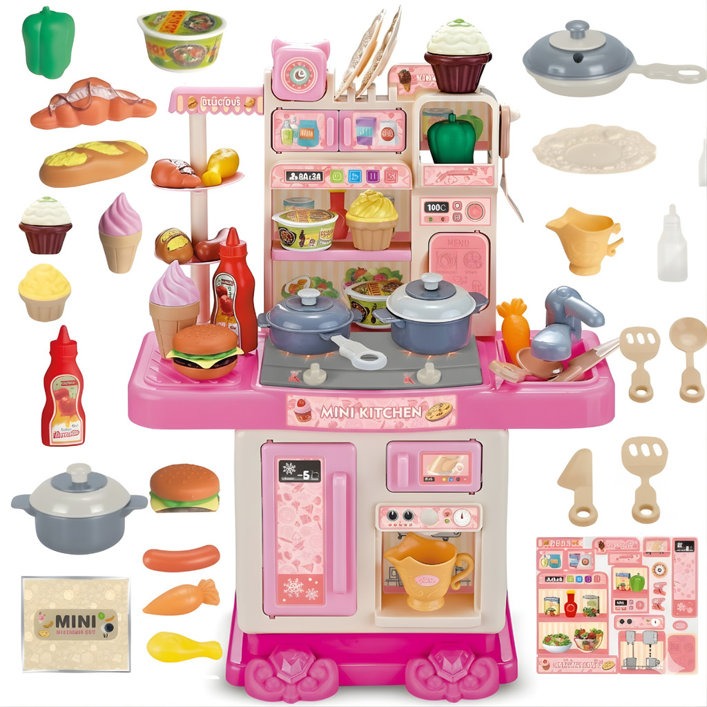 Cozinha Infantil Completa Com Luz e Som E 43 Acessórios Fogão Rosa - Castela em Oferta na Shopee