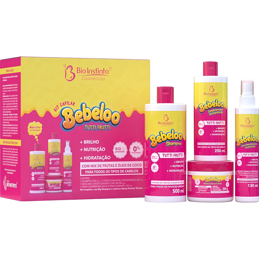 Kit Bebeloo Tutti Frutti Shampoo Condicionador Mascara Spray
