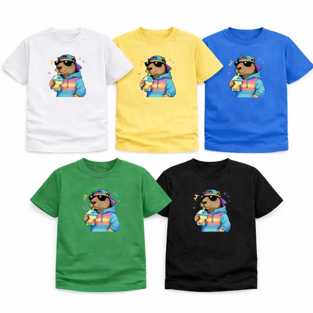 Camiseta Infantil Personalizada Desenho Capivara Estampada Divertida 100% Algodão Confortável Moda Kids