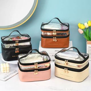 Necessaire Camada Divisória Dupla Organizador Cosmetico Transparente A Prova de Água Portátil Viagen Grande Capacidade em Oferta na Shopee