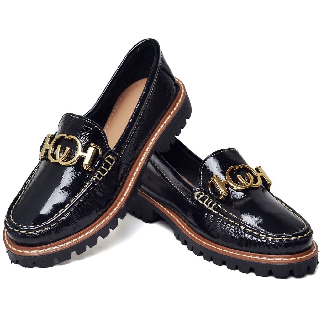 Mocassim Feminino Sola Tratorada 100% Couro Legítimo Macio Estiloso Elegante Várias Cores